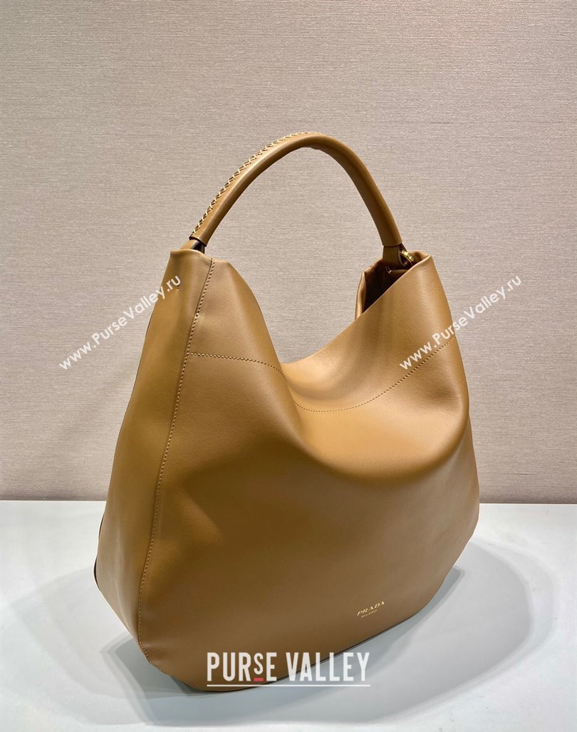 Prada Large leather hobo shoulder bag Caramel Brown 2024 1BC219 (YZ-240827067)