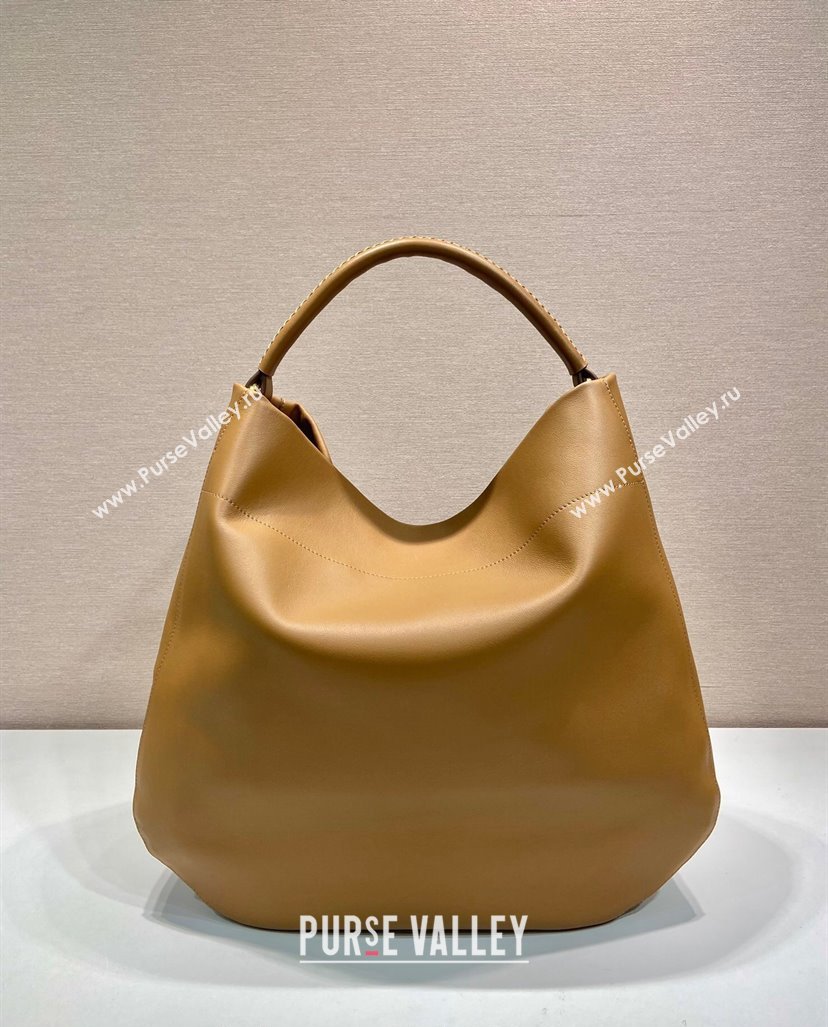 Prada Large leather hobo shoulder bag Caramel Brown 2024 1BC219 (YZ-240827067)