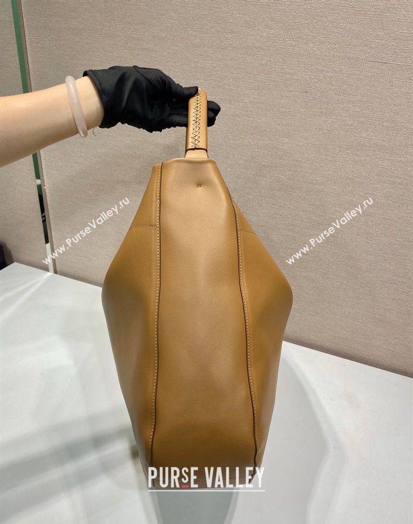 Prada Large leather hobo shoulder bag Caramel Brown 2024 1BC219 (YZ-240827067)