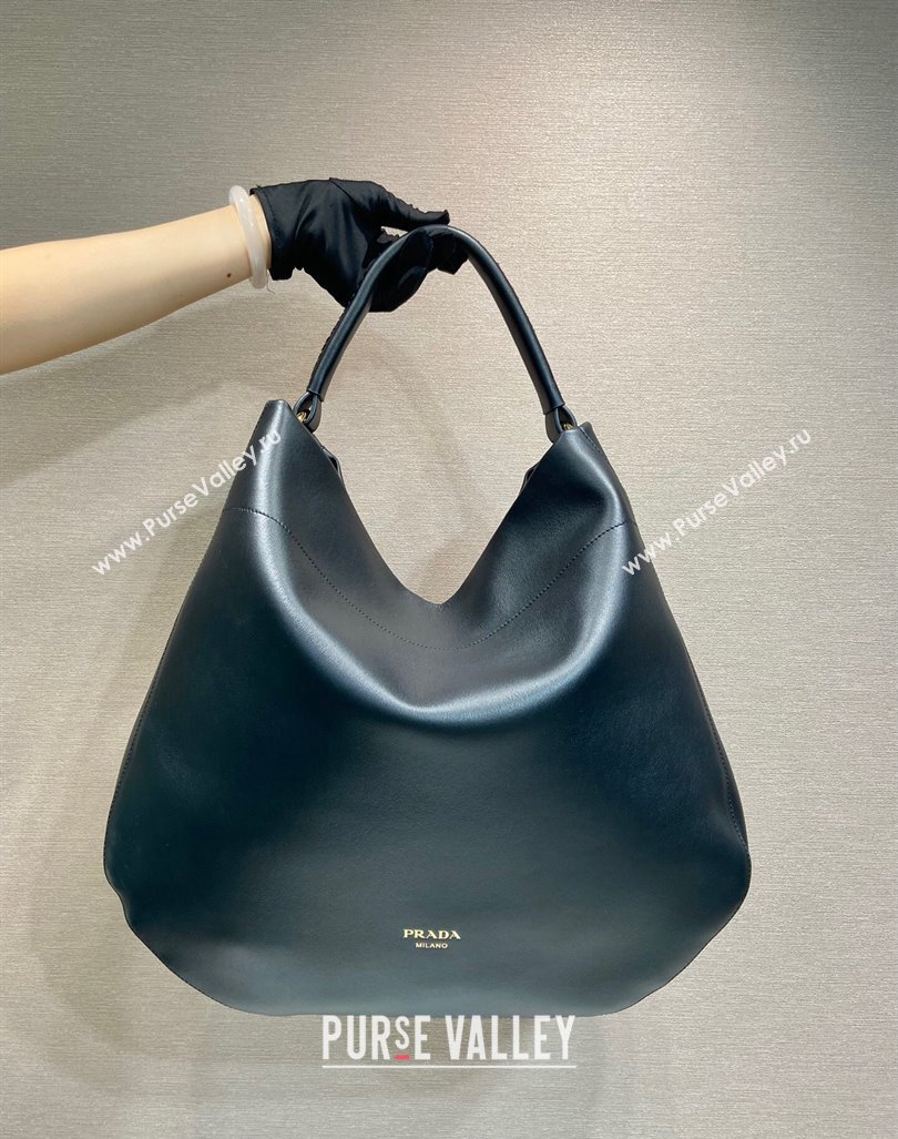 Prada Large leather hobo shoulder bag Black 2024 1BC219 (YZ-240827068)