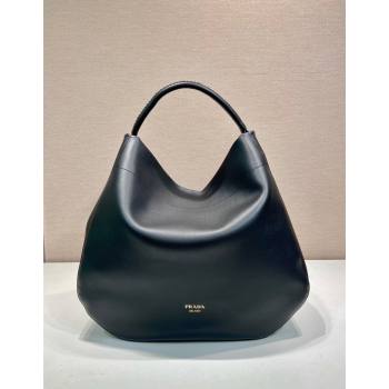 Prada Large leather hobo shoulder bag Black 2024 1BC219 (YZ-240827068)