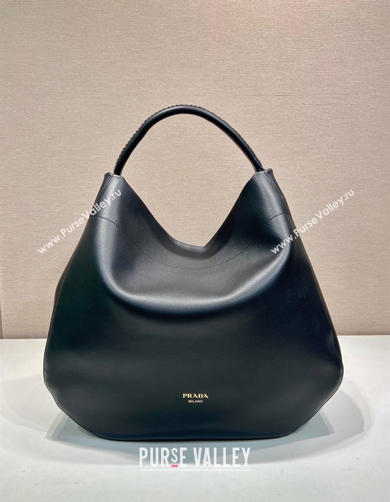 Prada Large leather hobo shoulder bag Black 2024 1BC219 (YZ-240827068)