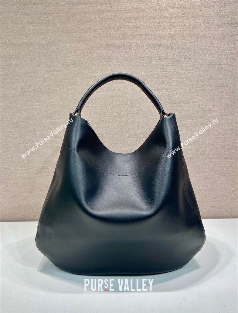 Prada Large leather hobo shoulder bag Black 2024 1BC219 (YZ-240827068)