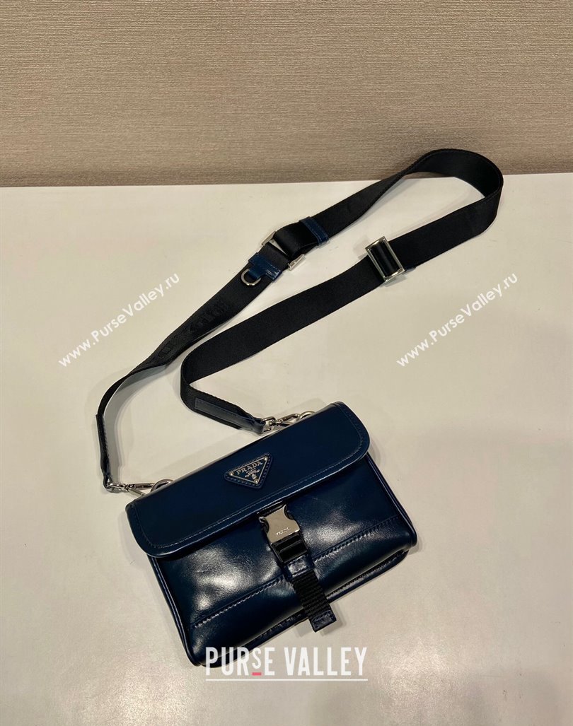 Prada Shiny Leather smartphone case mini bag Denim Blue 2024 2ZH108 (YZ-240827069)