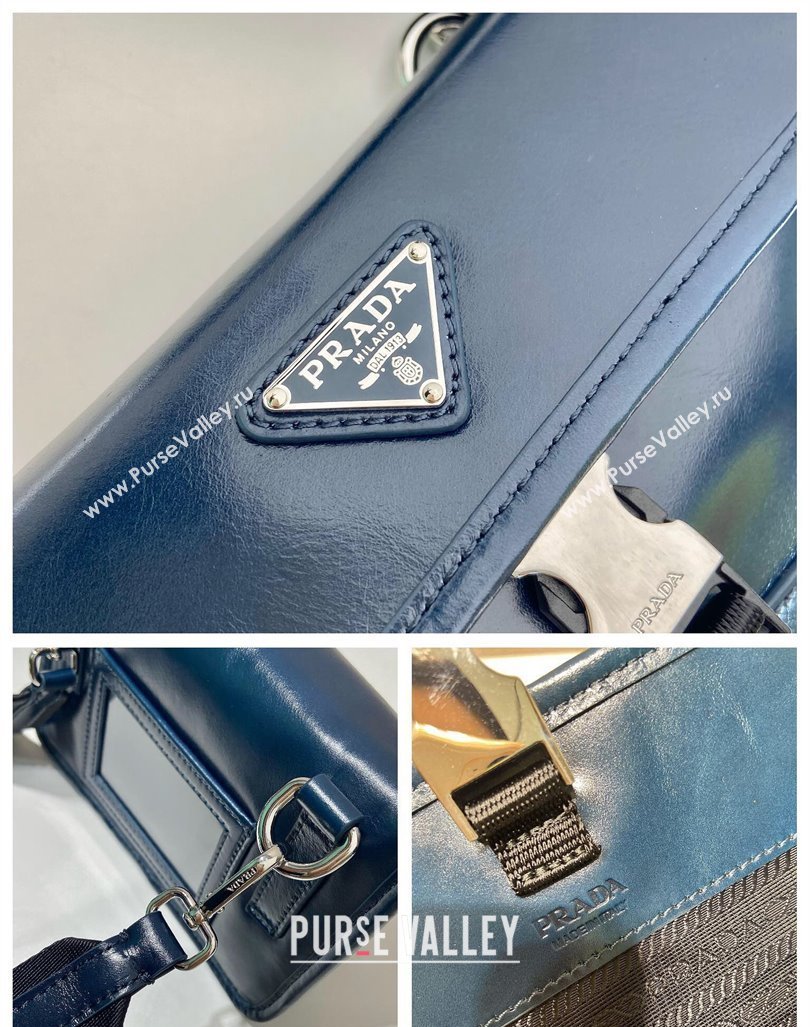 Prada Shiny Leather smartphone case mini bag Denim Blue 2024 2ZH108 (YZ-240827069)