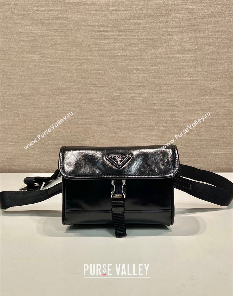 Prada Shiny Leather smartphone case mini bag Black 2024 2ZH108 (YZ-240827070)