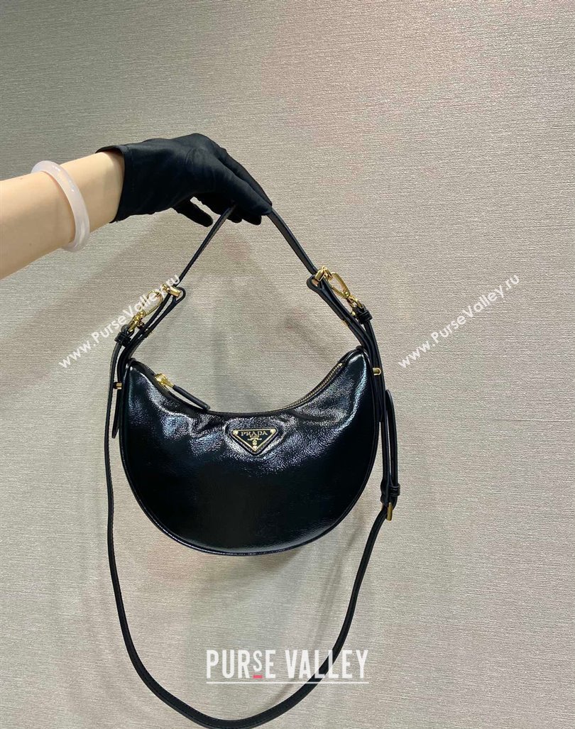 Prada Shiny Leather Shoulder Hobo Bag 1BC194 Black 2024 (YZ-240827071)