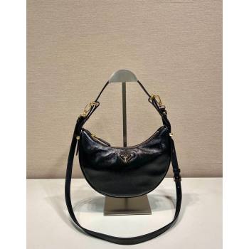 Prada Shiny Leather Shoulder Hobo Bag 1BC194 Black 2024 (YZ-240827071)