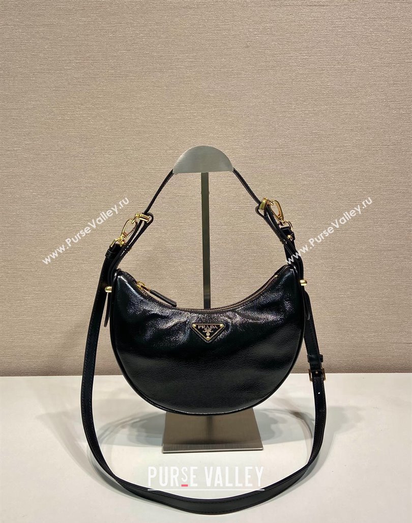 Prada Shiny Leather Shoulder Hobo Bag 1BC194 Black 2024 (YZ-240827071)