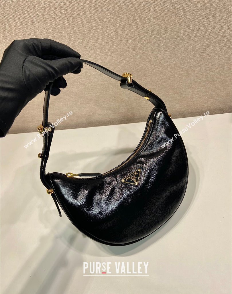 Prada Shiny Leather Shoulder Hobo Bag 1BC194 Black 2024 (YZ-240827071)