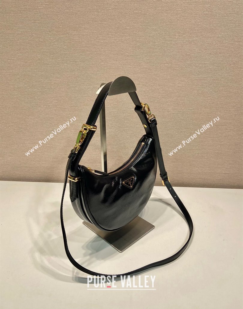 Prada Shiny Leather Shoulder Hobo Bag 1BC194 Black 2024 (YZ-240827071)