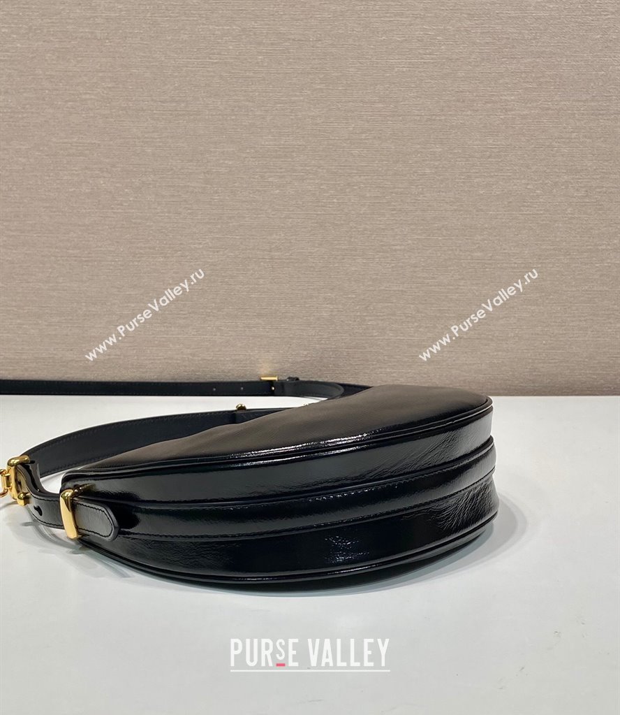 Prada Shiny Leather Shoulder Hobo Bag 1BC194 Black 2024 (YZ-240827071)