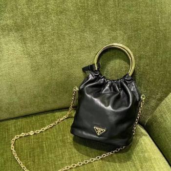 Prada Nappa leather mini bucket bag 1BC227 black 2024 (YZ-240827072)