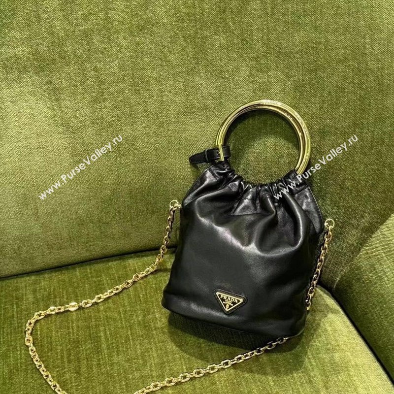 Prada Nappa leather mini bucket bag 1BC227 black 2024 (YZ-240827072)