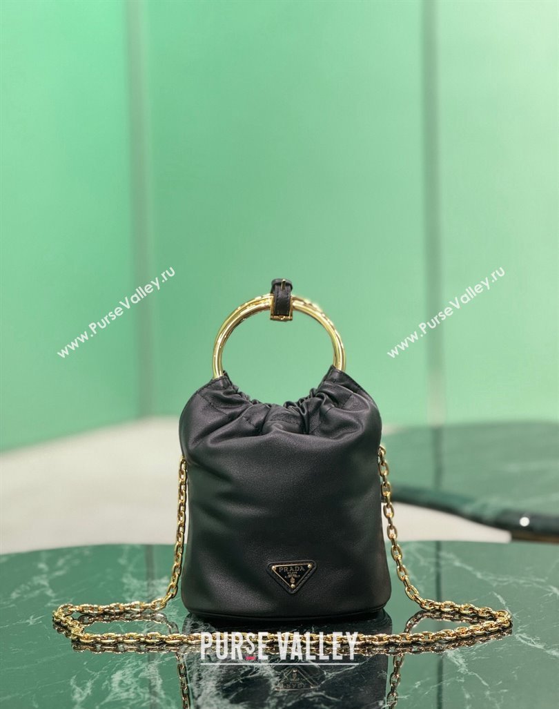 Prada Nappa leather mini bucket bag 1BC227 black 2024 (YZ-240827072)