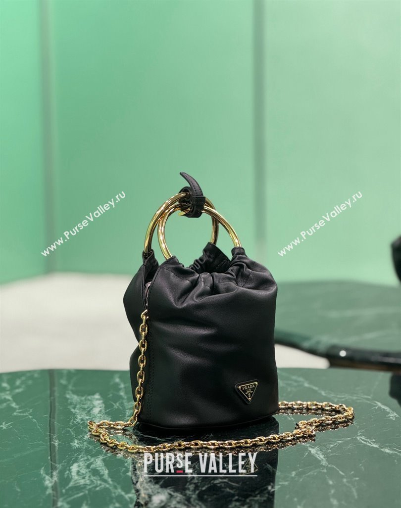 Prada Nappa leather mini bucket bag 1BC227 black 2024 (YZ-240827072)