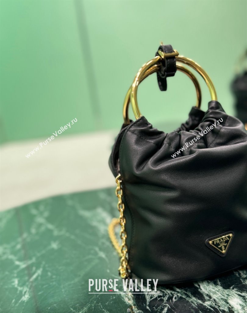 Prada Nappa leather mini bucket bag 1BC227 black 2024 (YZ-240827072)