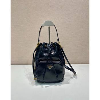 Prada Shiny Leather bucket bag 1BH038 Black 2024 (YZ-240827073)