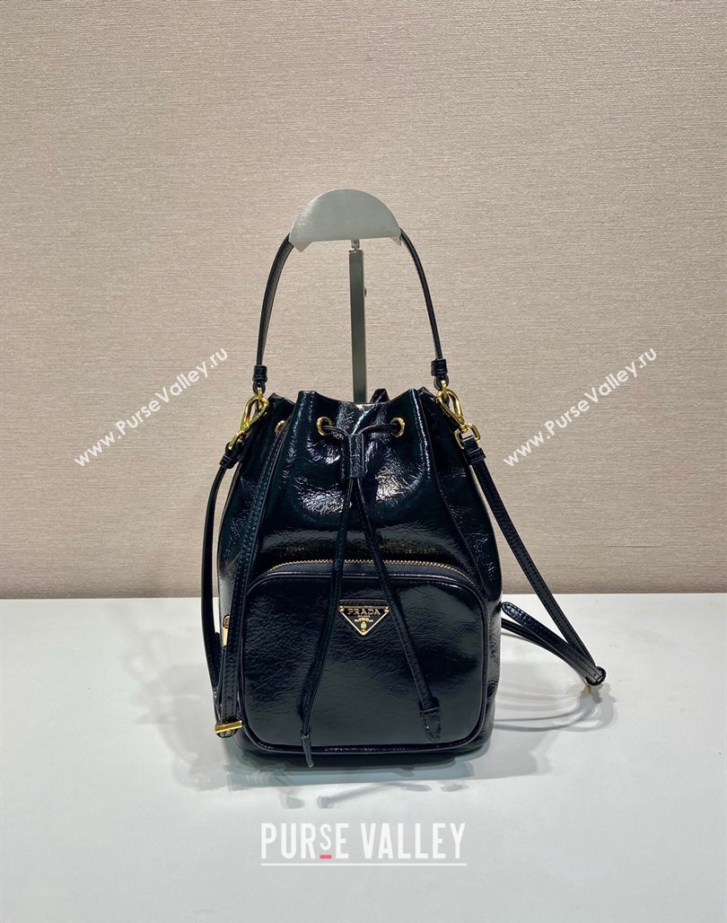 Prada Shiny Leather bucket bag 1BH038 Black 2024 (YZ-240827073)