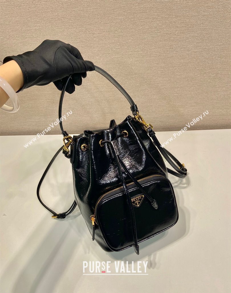 Prada Shiny Leather bucket bag 1BH038 Black 2024 (YZ-240827073)