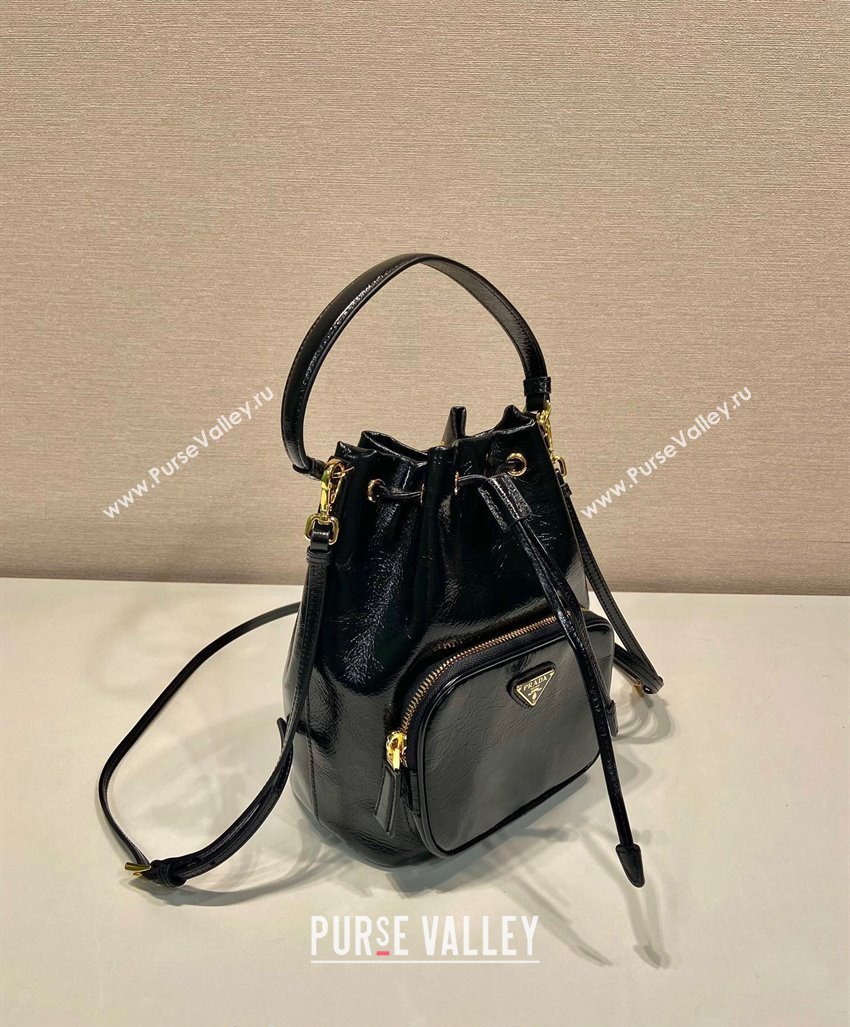 Prada Shiny Leather bucket bag 1BH038 Black 2024 (YZ-240827073)