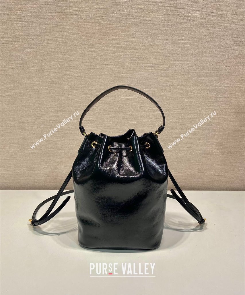 Prada Shiny Leather bucket bag 1BH038 Black 2024 (YZ-240827073)