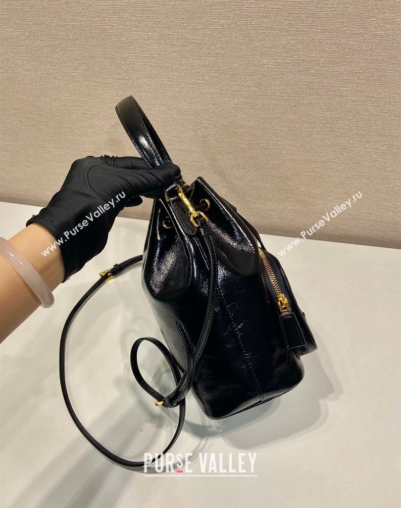 Prada Shiny Leather bucket bag 1BH038 Black 2024 (YZ-240827073)