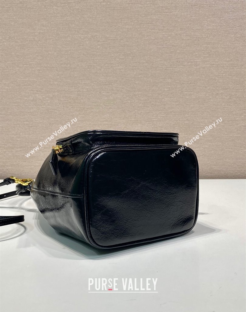 Prada Shiny Leather bucket bag 1BH038 Black 2024 (YZ-240827073)