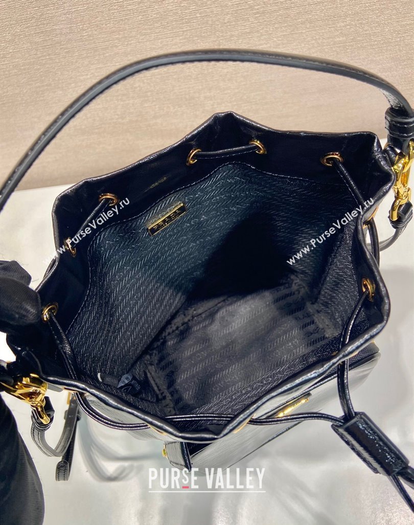 Prada Shiny Leather bucket bag 1BH038 Black 2024 (YZ-240827073)