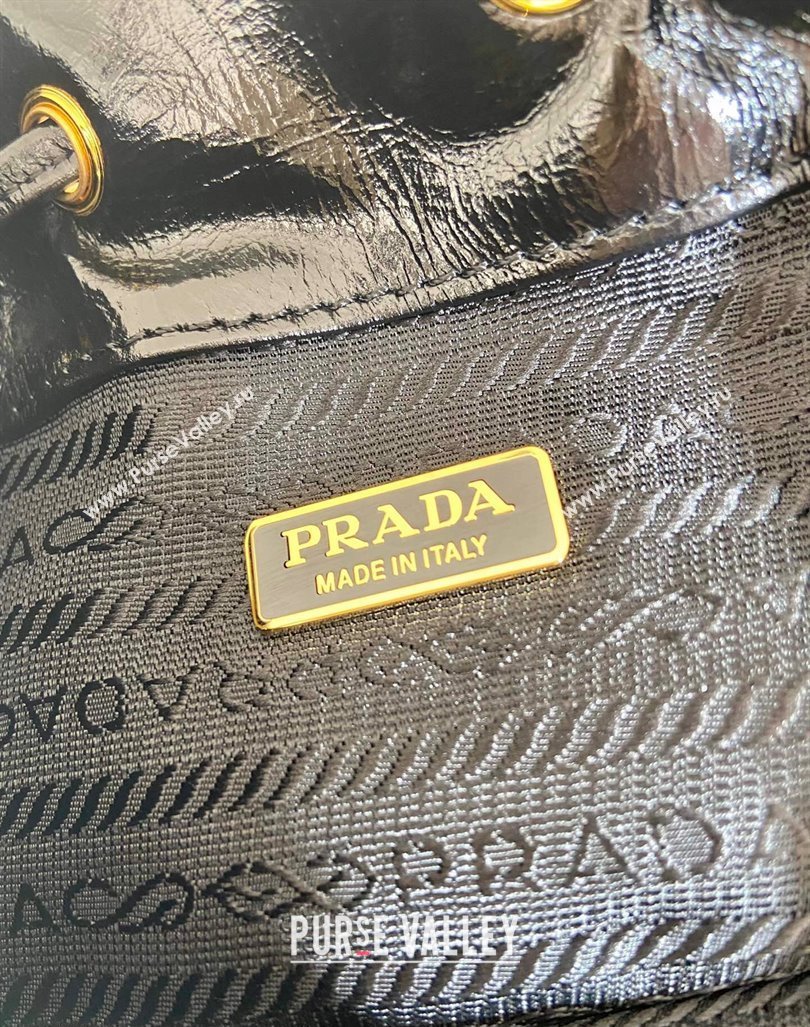 Prada Shiny Leather bucket bag 1BH038 Black 2024 (YZ-240827073)