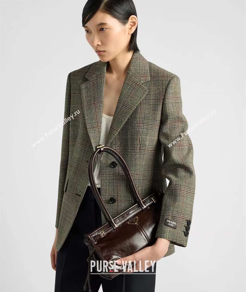 Prada Medium shiny leather handbag 1BA426 Dark Brown 2024 (YZ-240827074)