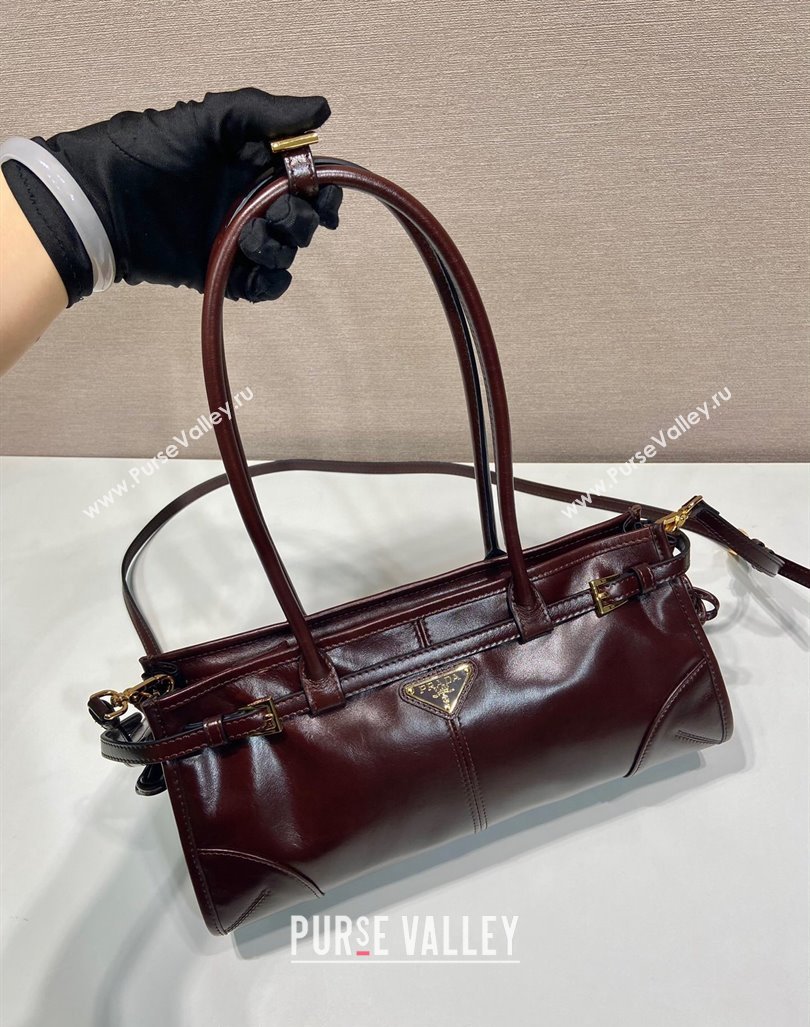 Prada Medium shiny leather handbag 1BA426 Dark Brown 2024 (YZ-240827074)