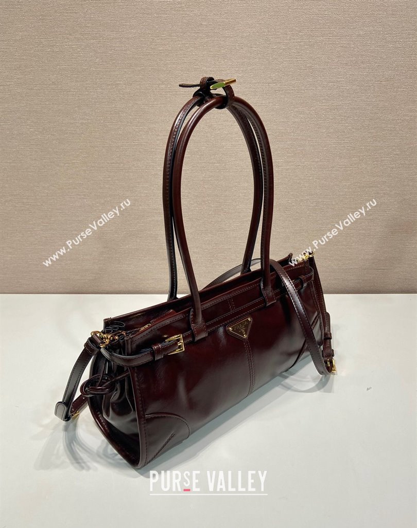 Prada Medium shiny leather handbag 1BA426 Dark Brown 2024 (YZ-240827074)