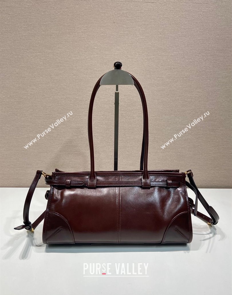 Prada Medium shiny leather handbag 1BA426 Dark Brown 2024 (YZ-240827074)