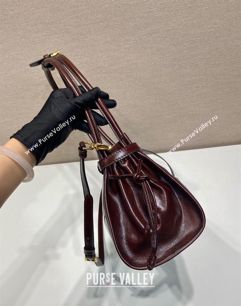 Prada Medium shiny leather handbag 1BA426 Dark Brown 2024 (YZ-240827074)