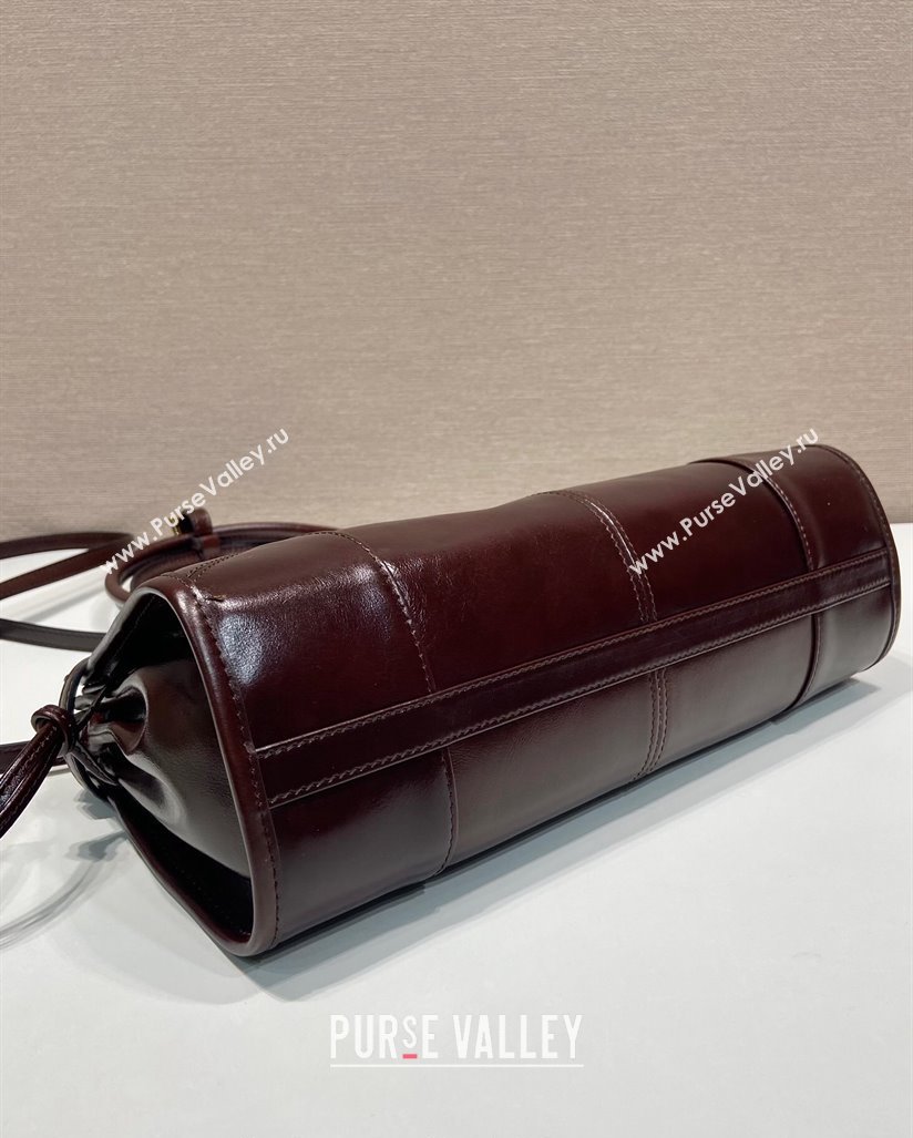 Prada Medium shiny leather handbag 1BA426 Dark Brown 2024 (YZ-240827074)