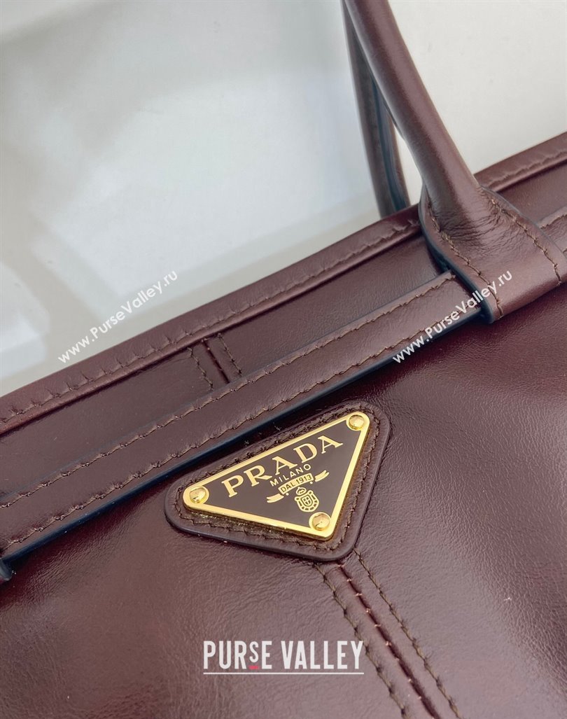 Prada Medium shiny leather handbag 1BA426 Dark Brown 2024 (YZ-240827074)
