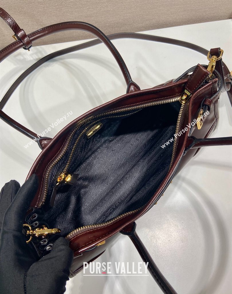Prada Medium shiny leather handbag 1BA426 Dark Brown 2024 (YZ-240827074)