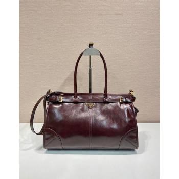 Prada Large leather handbag 1BA433 Dark Brown 2024 (YZ-240827075)