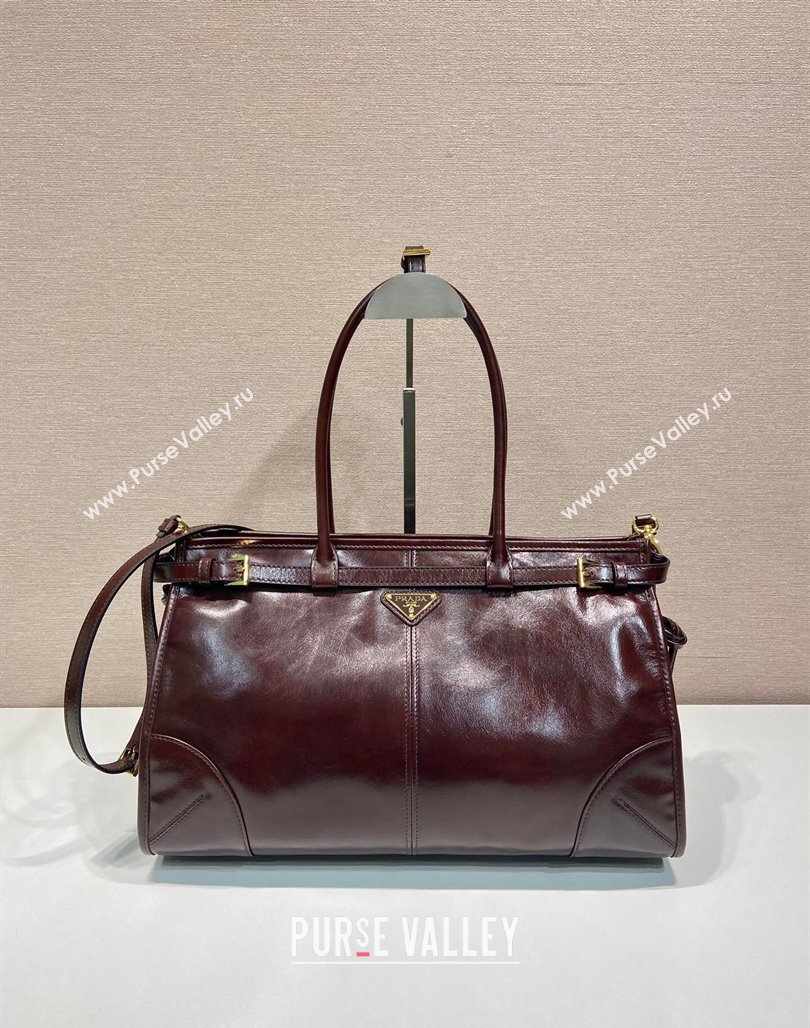 Prada Large leather handbag 1BA433 Dark Brown 2024 (YZ-240827075)