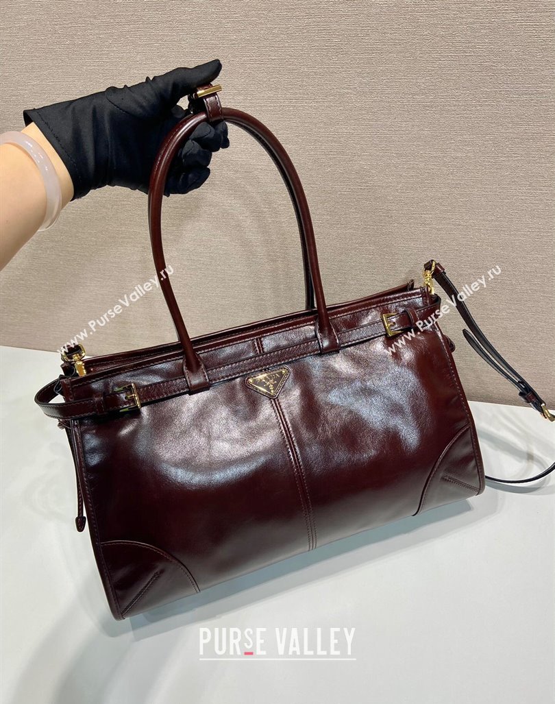 Prada Large leather handbag 1BA433 Dark Brown 2024 (YZ-240827075)