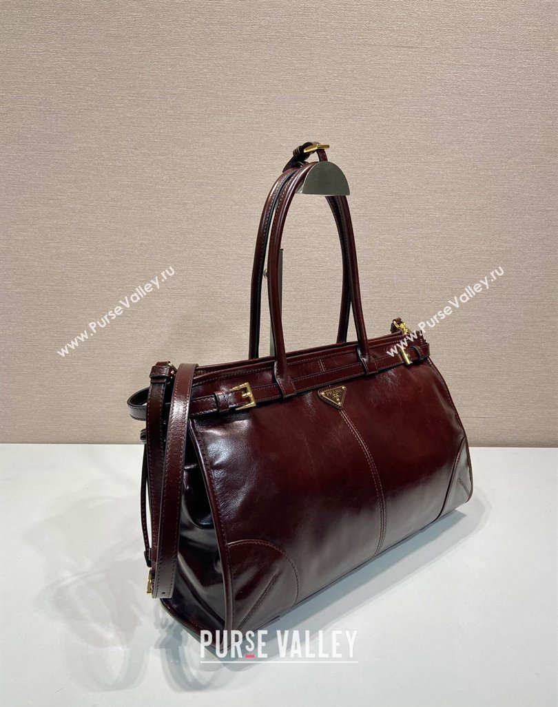 Prada Large leather handbag 1BA433 Dark Brown 2024 (YZ-240827075)