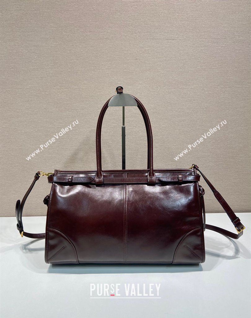 Prada Large leather handbag 1BA433 Dark Brown 2024 (YZ-240827075)