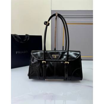 Prada Medium shiny leather shoulder bag black 2024 1BD376 (YZ-240827062)