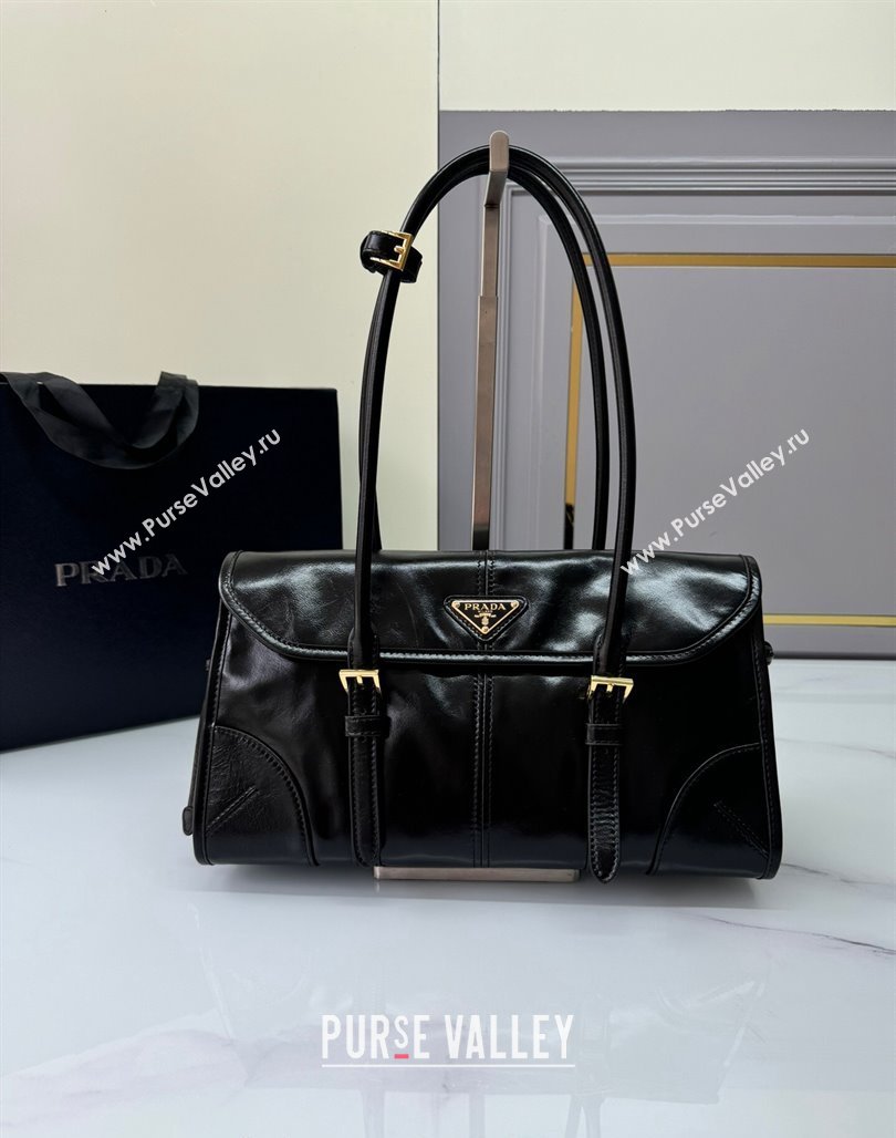 Prada Medium shiny leather shoulder bag black 2024 1BD376 (YZ-240827062)