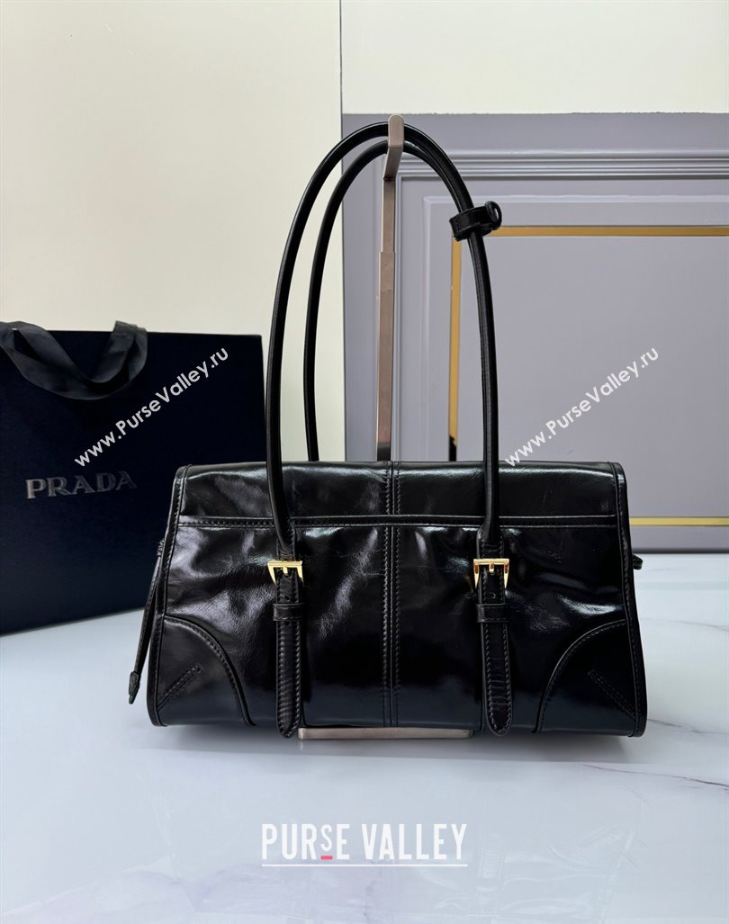 Prada Medium shiny leather shoulder bag black 2024 1BD376 (YZ-240827062)