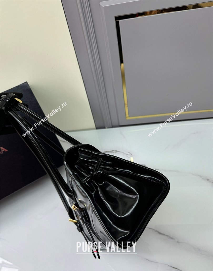 Prada Medium shiny leather shoulder bag black 2024 1BD376 (YZ-240827062)