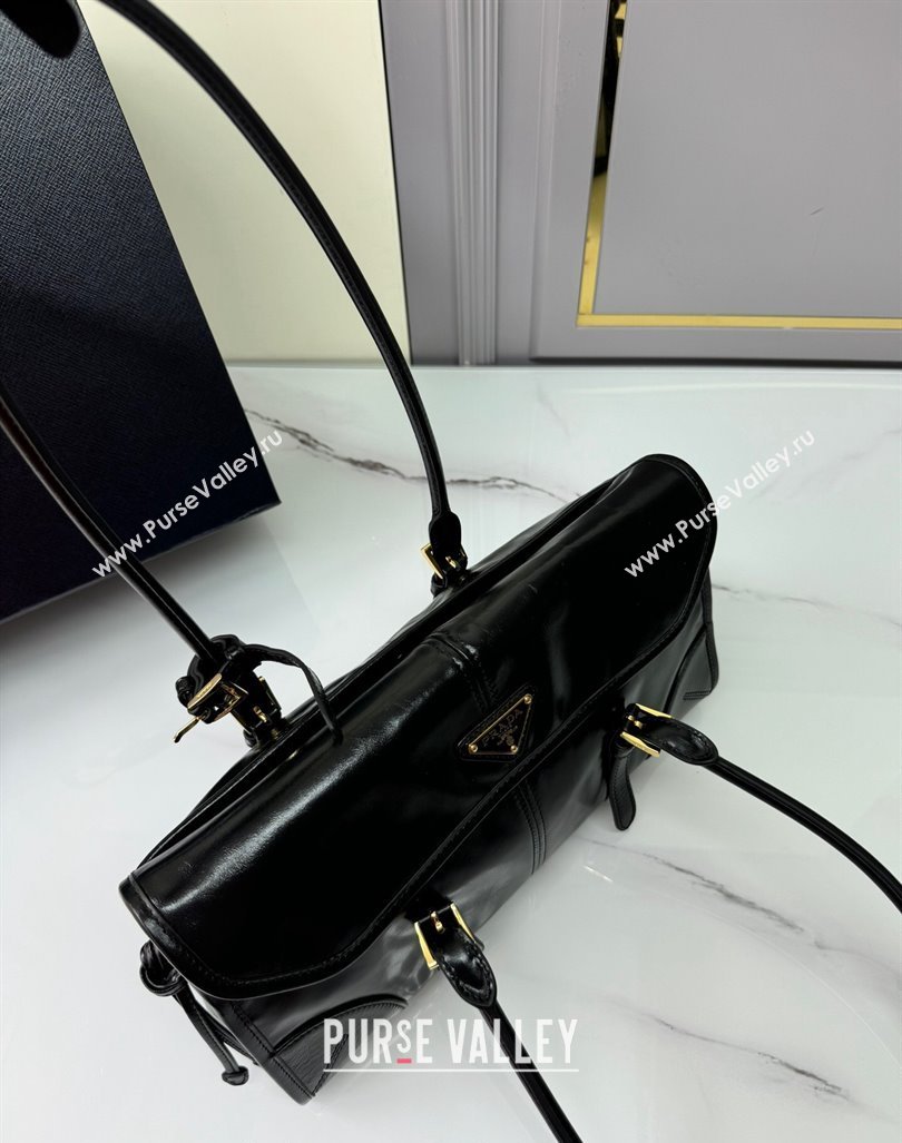Prada Medium shiny leather shoulder bag black 2024 1BD376 (YZ-240827062)