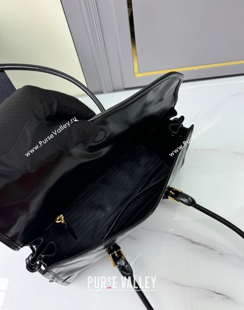 Prada Medium shiny leather shoulder bag black 2024 1BD376 (YZ-240827062)