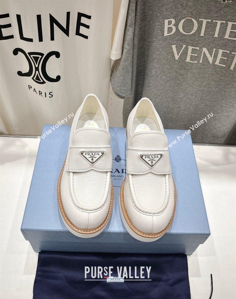 Prada Grained Leather Loafers White 2024 1D442N (MD-240903113)